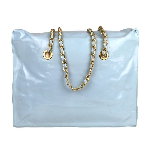 XL LA SALAMANDRA BABY BLUE PVC CHAIN HANDLES BEACH BAG TOTE SHOULDER BAG PURSE - Picture 4 of 16